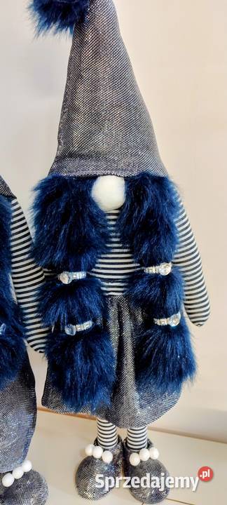 Skrzaty świąteczne krasnale gnomy para srebrny Lipnica