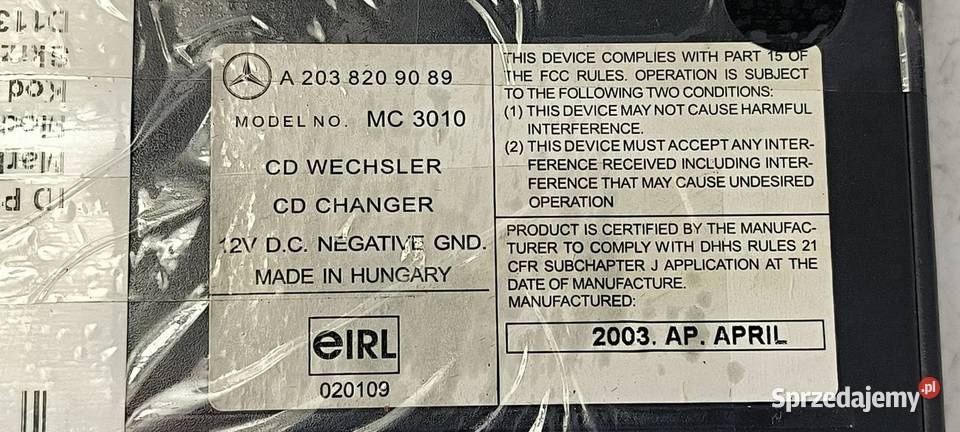 ZMIENIARKA CD MERCEDES SL 500 R230 A2038209089 Lipno