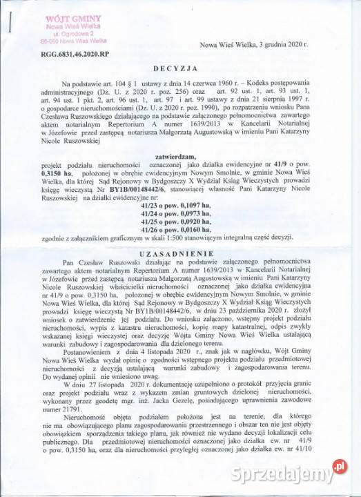 Sprzedam działki Nowe Smolno 975m2