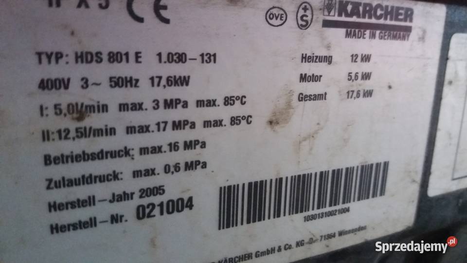 myjka ciśnieniowa na gorącą wodę Karcher HDS 801 opolskie