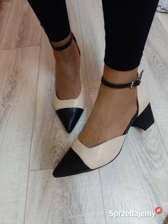 41 Ekskluzywne beżowo czarne czółenka wieczorowe Czółenka Kraków