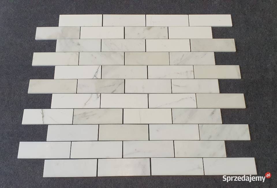 Mozaika Bianco Calacatta Gold Bricks Cegiełka Płytki ścienne Dom i Ogród Bielawa