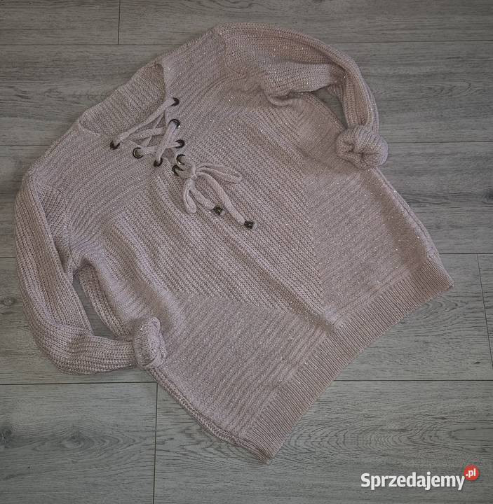 Sweter damski sznurowany pudrowy róż 38M sprzedam