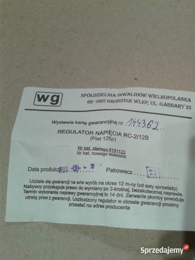 Regulator Napięcia Fiat 125pnowy Gostynin