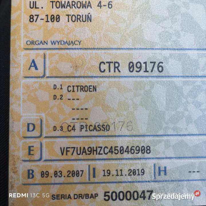 CITROEN C4 GRAND PICASSO 16 HDI 2007 R 109KM Chełmża sprzedam