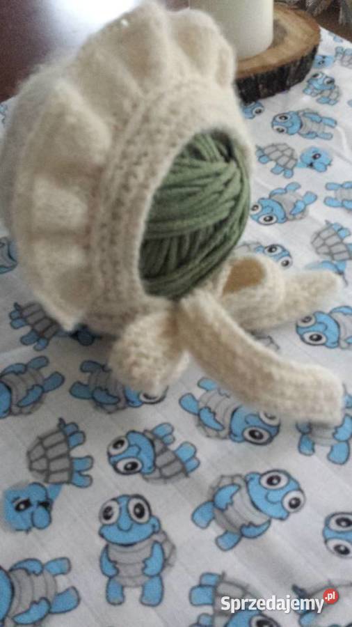 Czapeczka newborn alpaka ecru sesja Warszawa