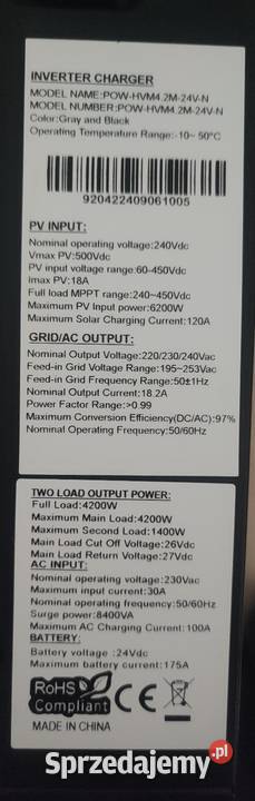 Inwerter solarny 4200W offgrid hybrydowy UPS 24V śląskie Orzesze