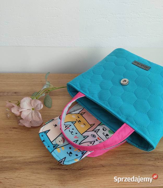 Niebieska Torebka Koszyk w KOTKI handmade