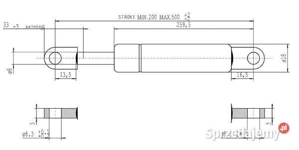 Sprężyna gazowa L500 mm 550N Stabilus CA050261 Kamionna