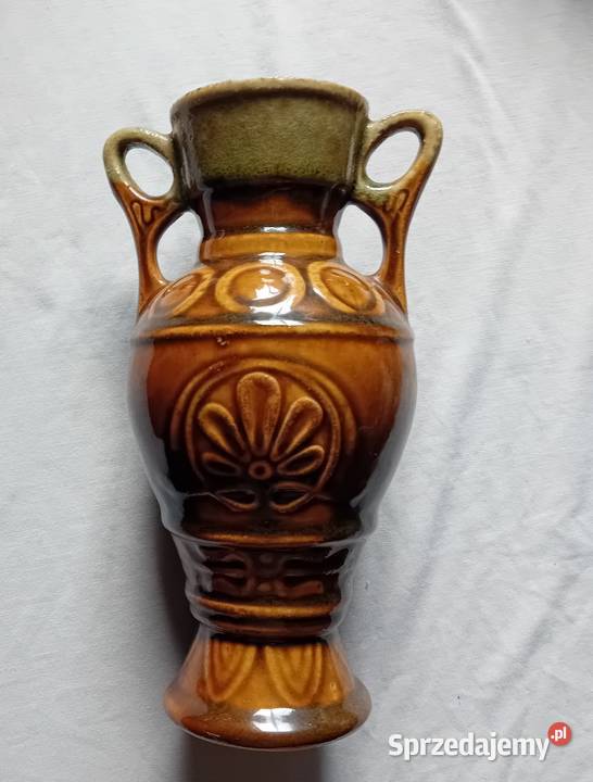 Ceramiczny szkliwiony wazon amfora z okresu PRL wielkopolskie Koźminek