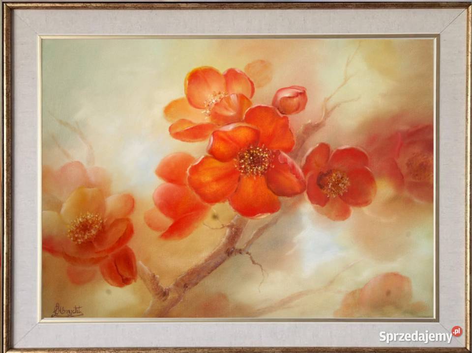 Gałązka Pigwy Impresja ręcznie malowolejny Nowy Sącz