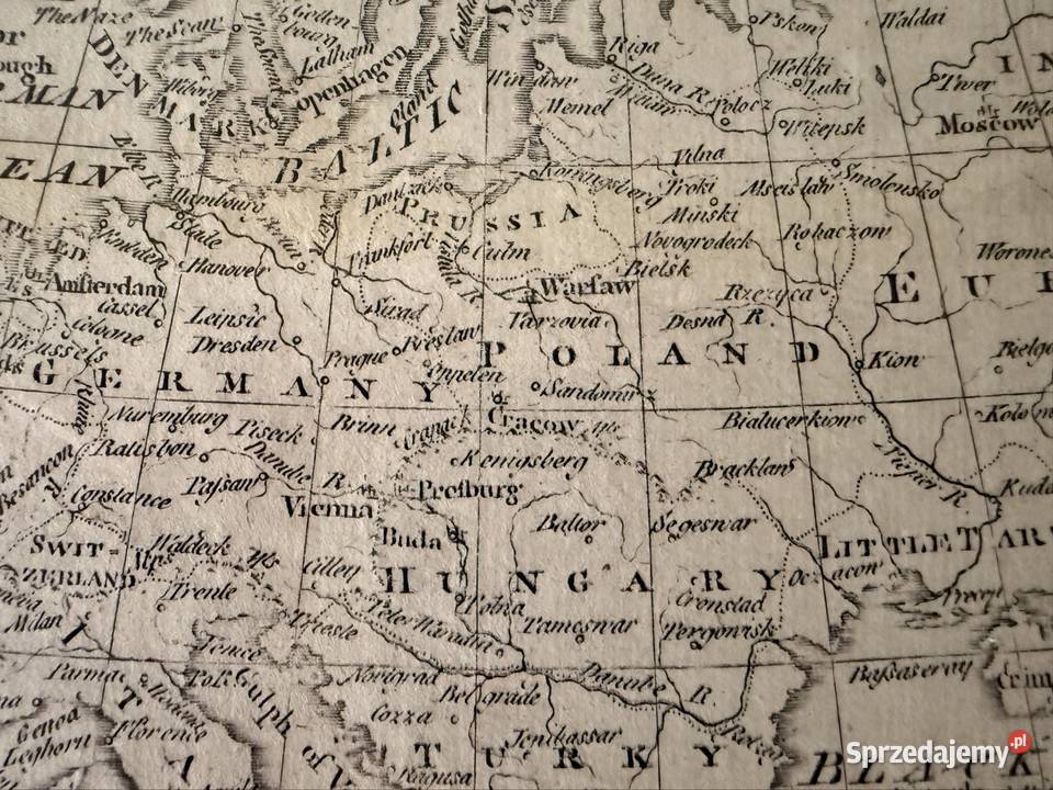 Antyczna Mapa Europy XIX Wiek Oryginalny śląskie