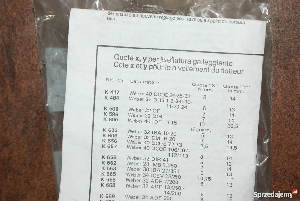 zestaw naprawczy gażnika weber sprzedam