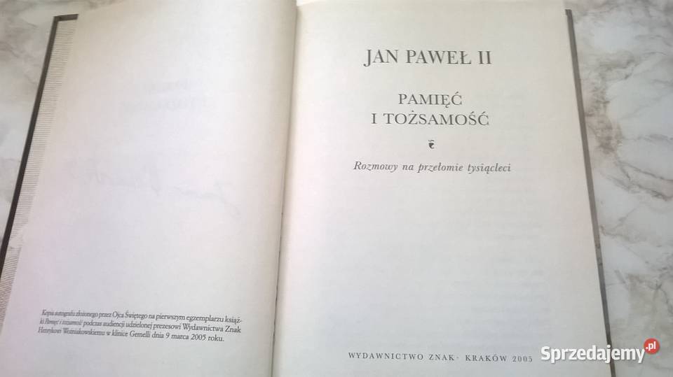 książka Pamięć i Tożsamość Jan Paweł II Gliwice