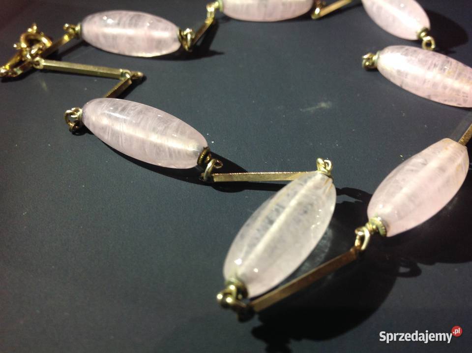 Vintage Naszyjnik Pozłacany Damski Różowy Kwarc