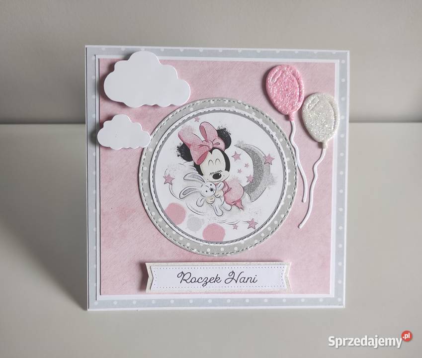 Kartka ręcznie robiona na urodziny roczek Myszka łódzkie Łódź