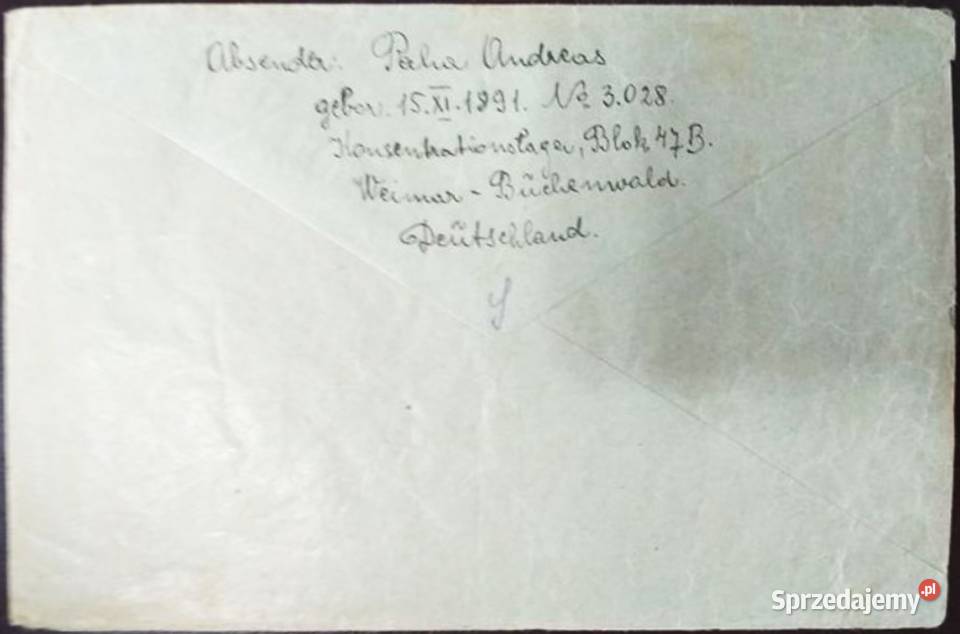 NIEMCY 1940 BUCHENWALD koperta z obozu Filatelistyka Człuchów