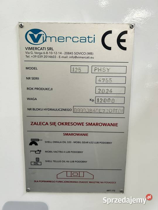 Prasa krawędziowa hydrauliczna Vimercati PHSY Produkcja kujawsko-pomorskie Toruń