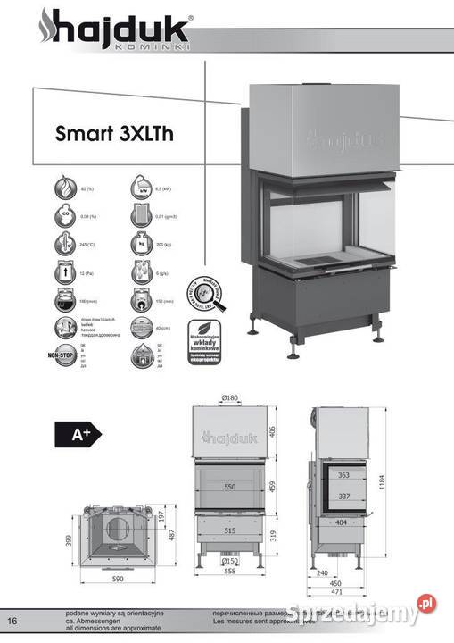 Wkład kominkowy Trójstronny Hajduk SMART 3XLTh