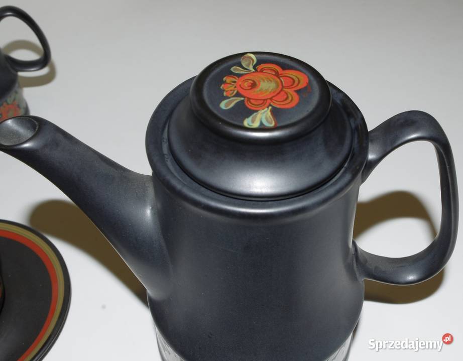 Duży serwis kawowy czarny dekoracyjny Szkło śląskie Czeladź