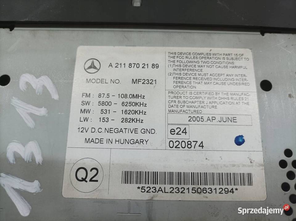 RADIO A2118702189 MercedesBenz Eklasa III sprzedam