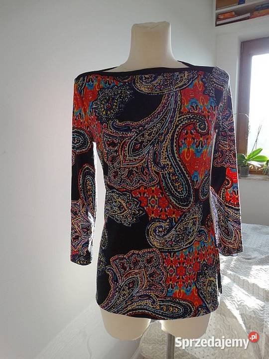 Bluzka Czarna Wzór Paisley Dekolt Bateau 3/4 Moda i Styl podlaskie