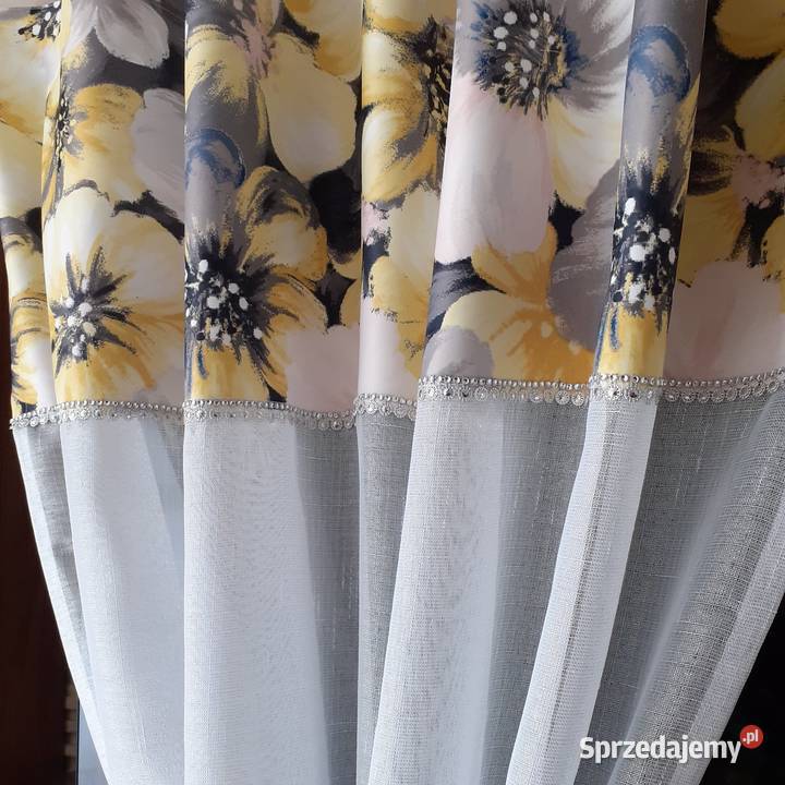 Firany żółto szary kwiat mazowieckie