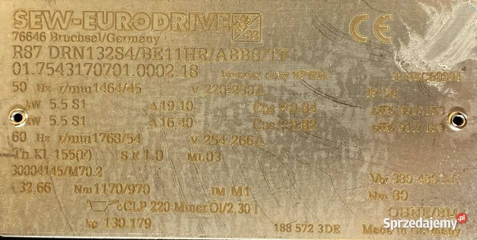 motoreduktor przekładnia 55kW 45obr HAMULEC SEW Pigża