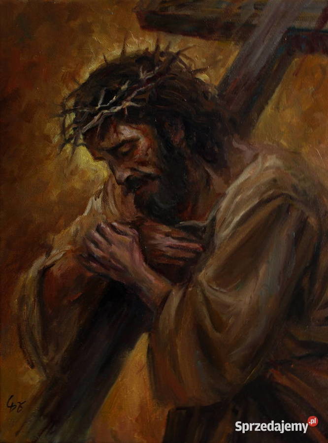 Obraz olejny Jezus z krzyżem 30x40 Portret