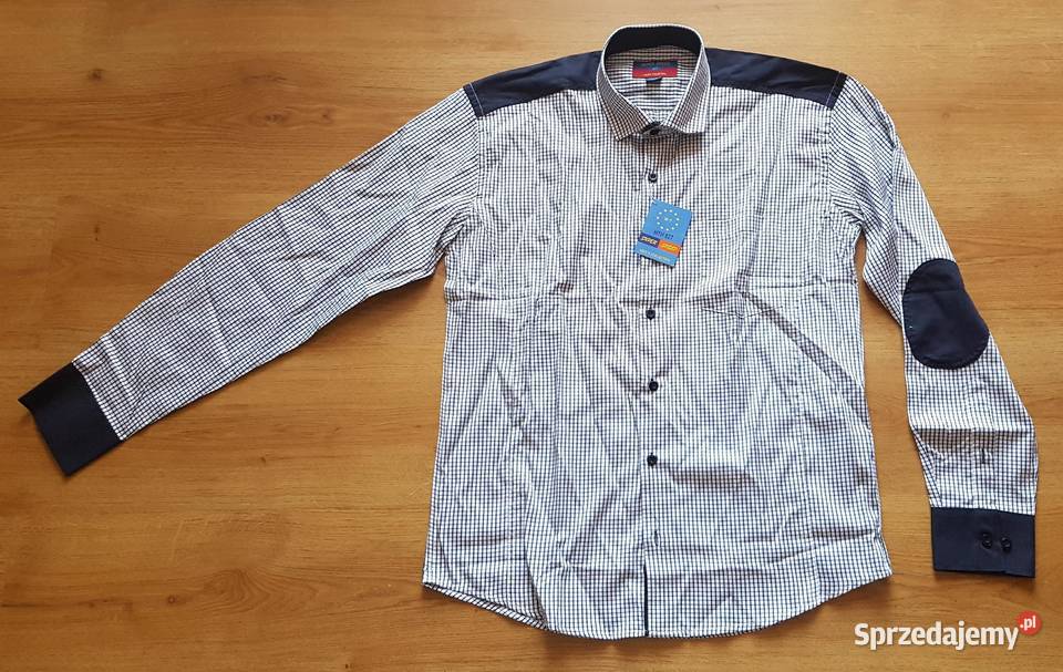 Koszula męska długi rękaw 41 42 niebieska biała Legnica
