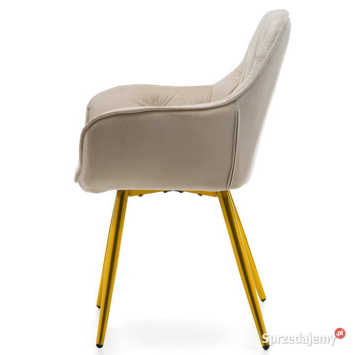 Beżowe Krzesło Tapicerowane Siena Złote Nogi 87cm Tarchały Małe