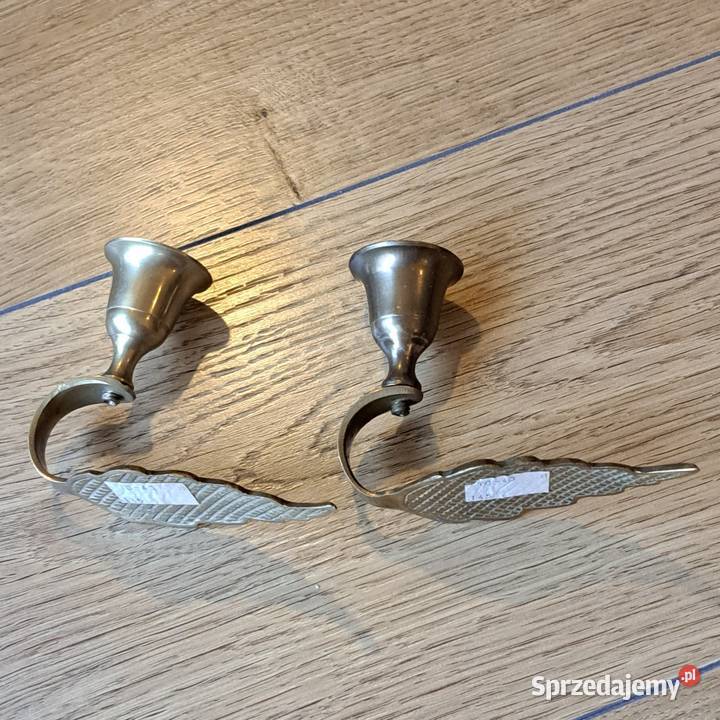 Zestaw 2 mosiężnych świeczników vintage liść dolnośląskie Domaszczyn