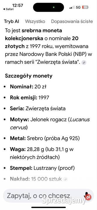 Moneta kolekcjonerska Jelonek Rogacz sprzedam
