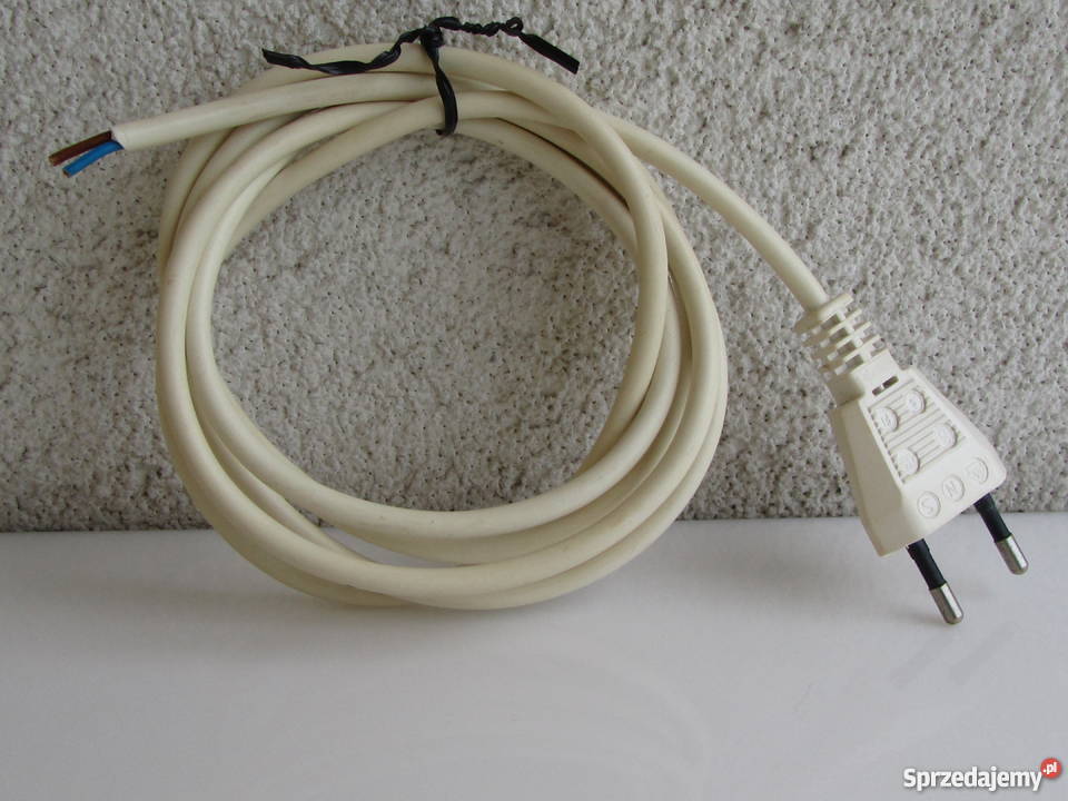 Kabel biały wtyczka płaska dwużyłowy okrągły Olecko