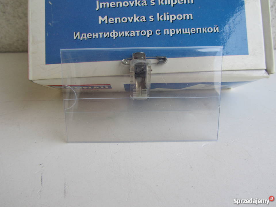 Identyfikator wielorazowy z klipsem i agrafką 56 Olecko