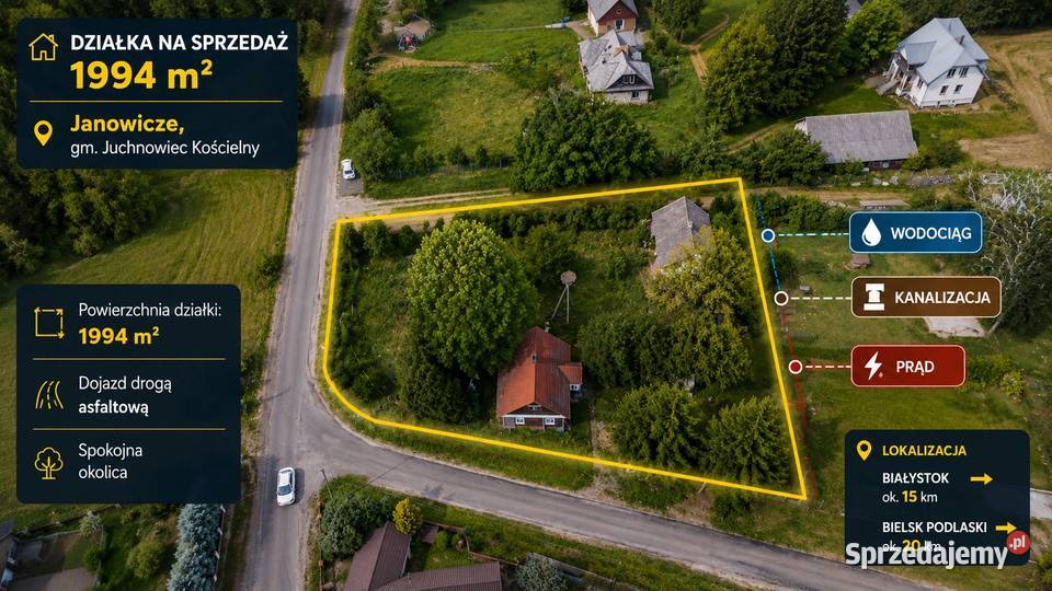 Janowicze * Uzbrojona piękna działka przy asfalcie * 1994m2