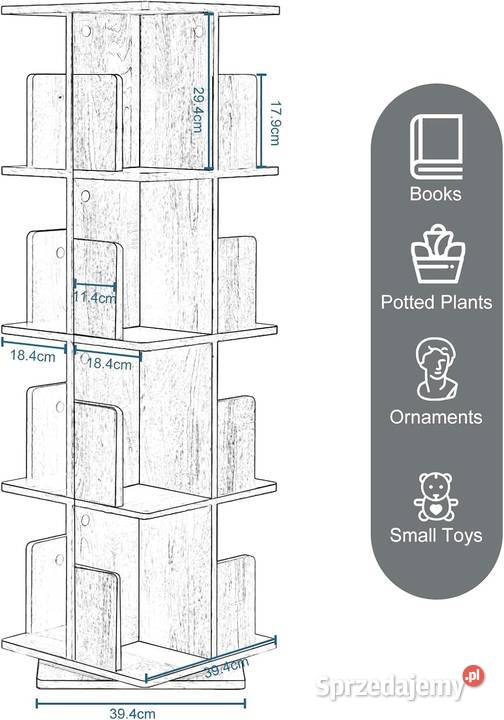 Obrotowy regał na książki stojący z przegródkami lubuskie