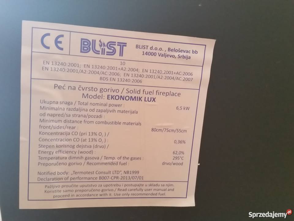 Piec żeliwny koza kominek BLIST EKONOMIK LUX 7kW Łódź