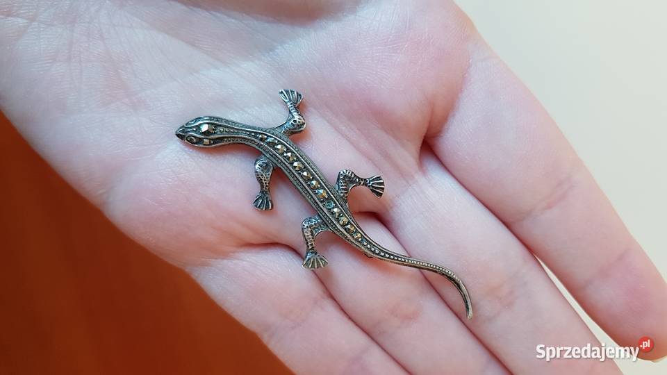 Stara broszka Salamandra jaszczurka z srebro śląskie sprzedam