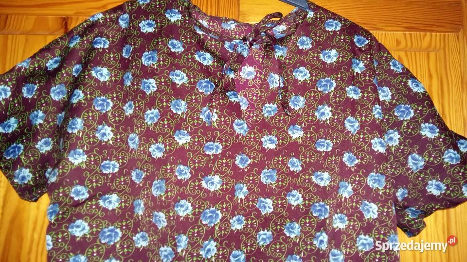 Bordowa sukienka w niebieskie kwiatki z krótkim Łódź sprzedam