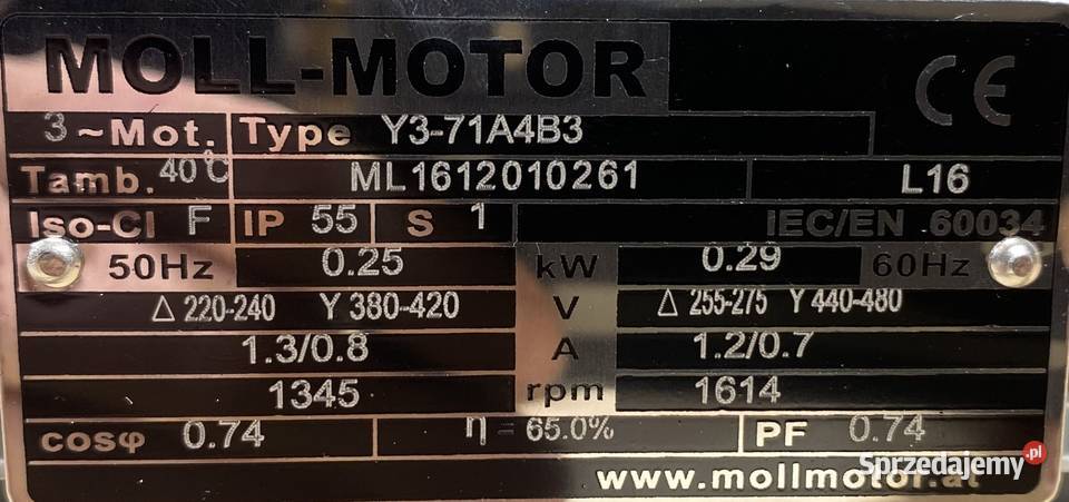 silnik elektryczny 025kW 1345obr 3fazowy 71B3 Pozostałe Pigża