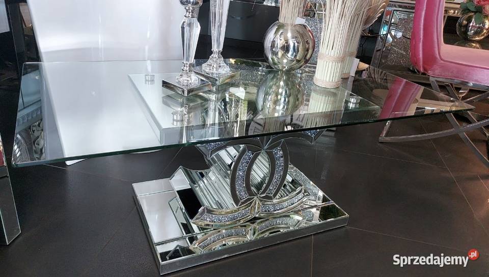 Nowoczesna ława stolik kawowy lustrzany chanel cc kryształki