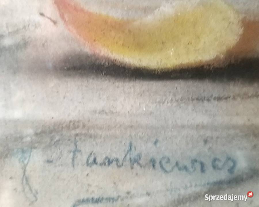 Pastel w złotej ramie róże w wazonie podpisany Z Bronisze