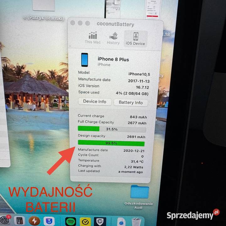 iPhone 8 Plus 64GB Space Grey Nowa bateria 100 mazowieckie Warszawa