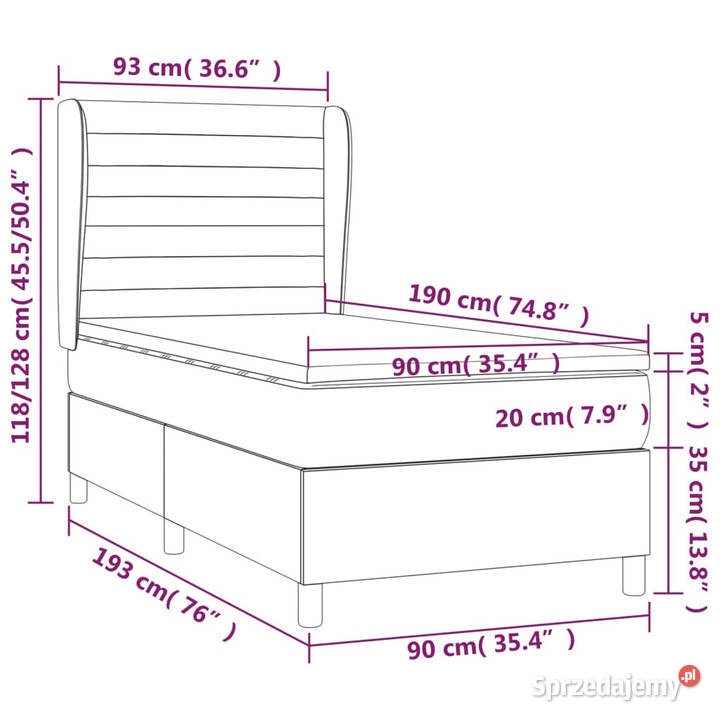 Łóżko kontynentalne z materacem ciemnoszara 93cm Łóżka