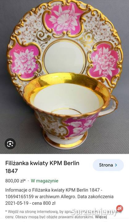 KPM BERLIN 1860
Filiżanka z talerzem deserowym Pabianice sprzedam