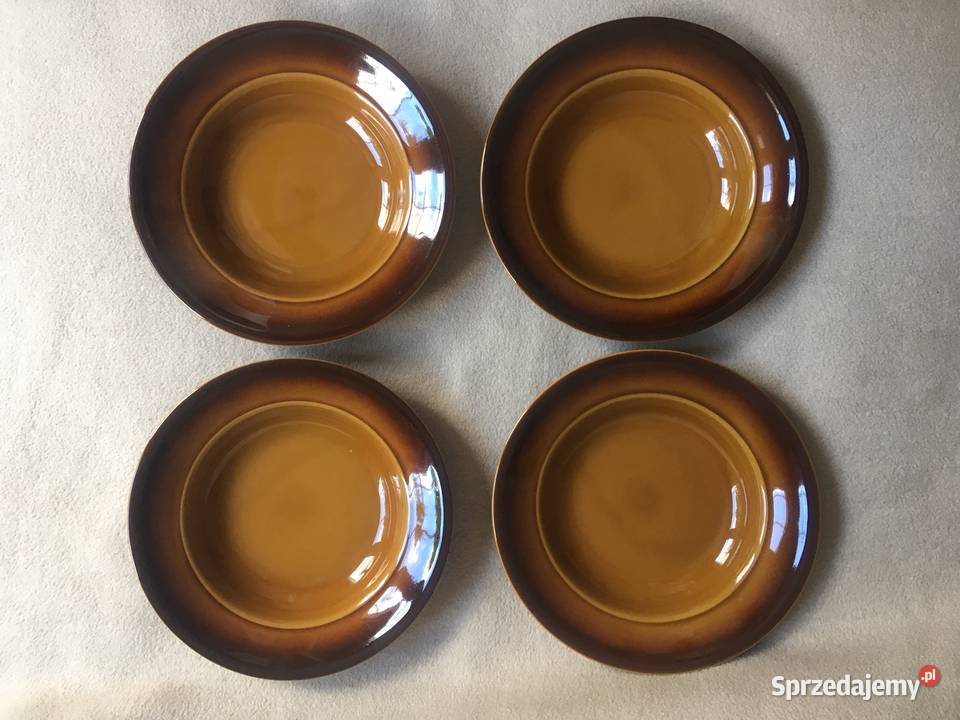Stare talerze głębokie PRL ceramika kamionka Wyposażenie wnętrz