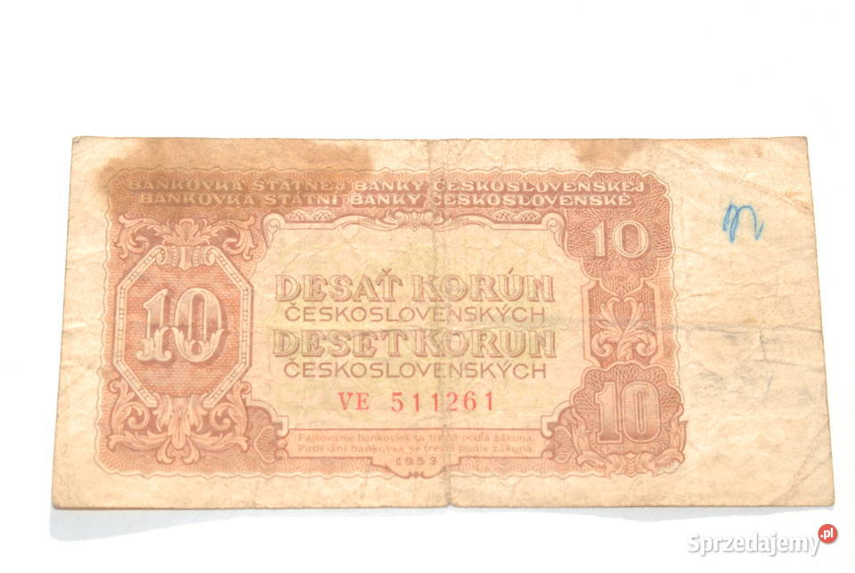 Stary banknot 10 koron Czechosłowacja 1953 antyk