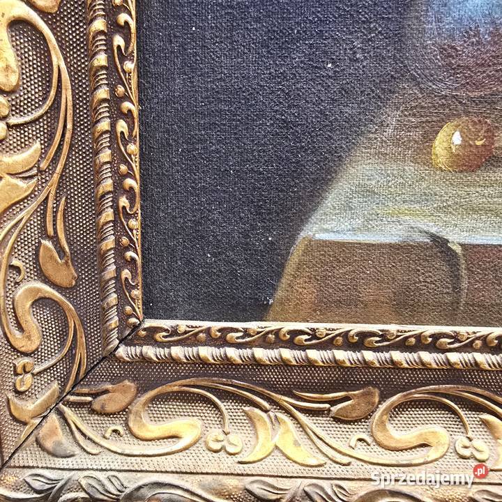 Olej na desce martwa natura w złotej ramie P Bronisze