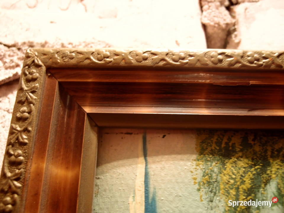 Obraz pejzaż jeziora rama drewniana z gipsową łódzkie Łódź